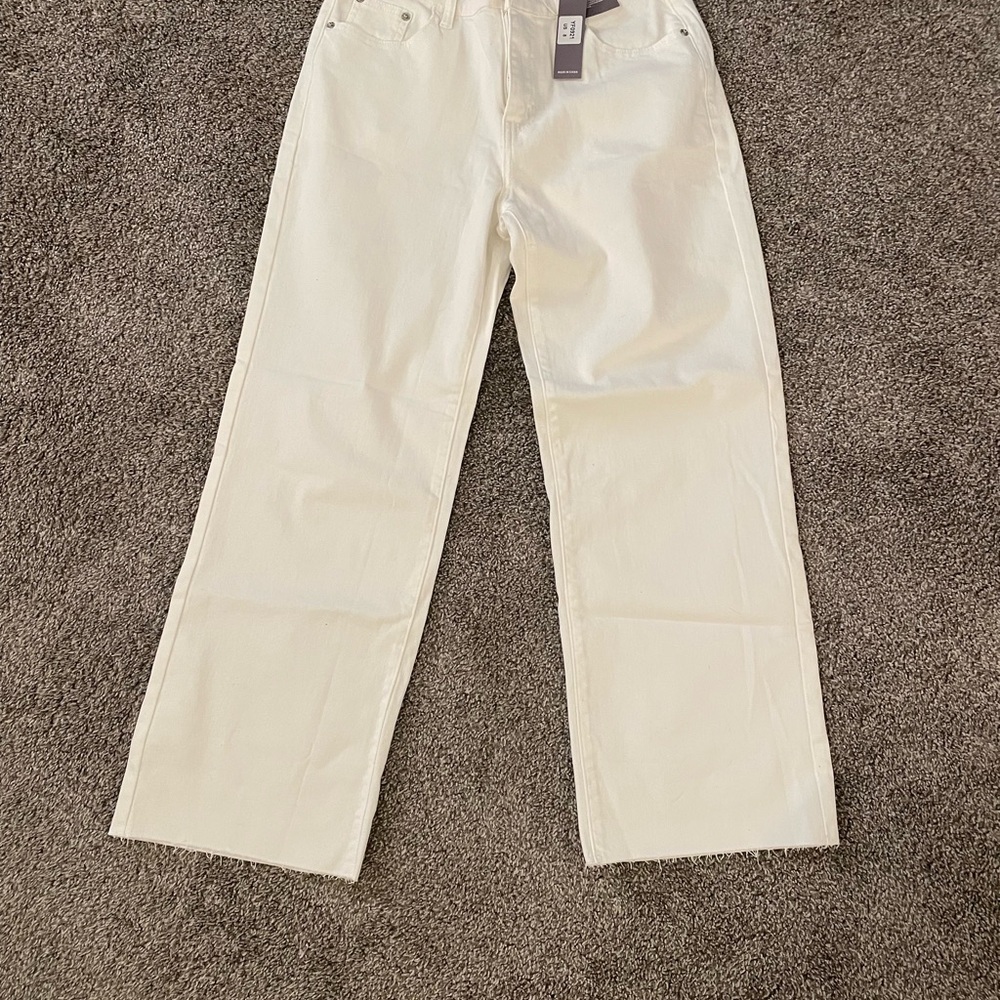 KDF white high waist fringed jeans